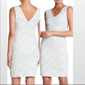 Donna Ricco Ice Blue Brocade Roses Stretch Sheath